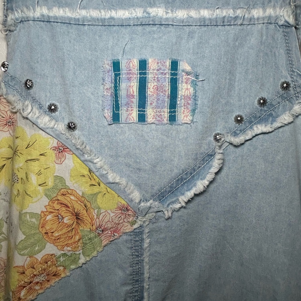 POL Light Blue Denim Floral Patch Mini Dress - Picture 6 of 14